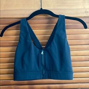 Varley Black Zip-Front Racerback Sports Bra